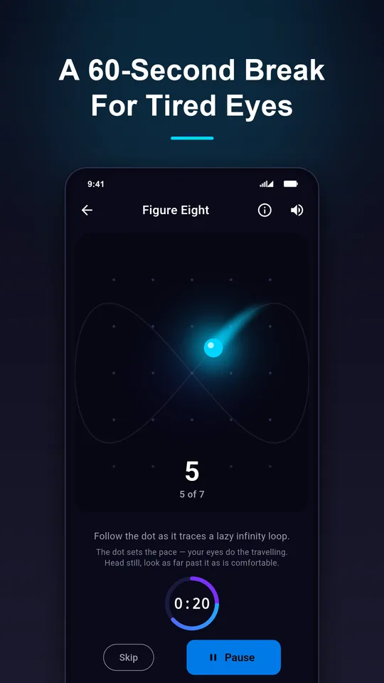 An exercise in progress: a glowing dot tracing a figure eight